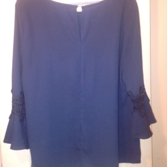 Zac & Rachel Navy Blouse with Bell Sleeves - Picture 4 of 5